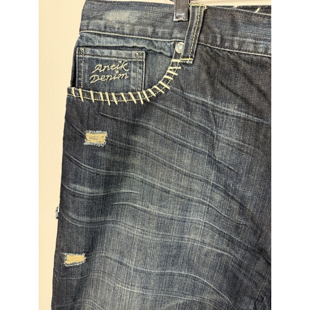 Antik Denim Jean Shorts Embroidered Flap Pocket Distressed Jorts Streetwear Y2K - Picture 3 of 12
